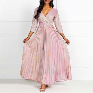 V-neck Pleated Evening Dress
