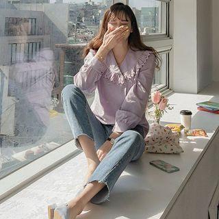 Lace-trim Double-breasted Blouse