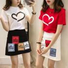 Set: Print Slim-fit Short-sleeve T-shirt + Skirt