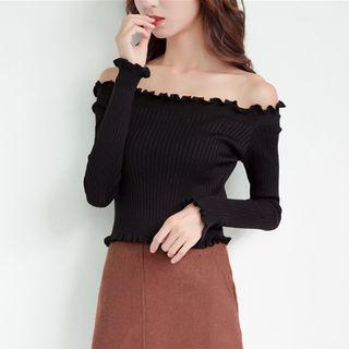 Off-shoulder Ruffle Trim Knit Top