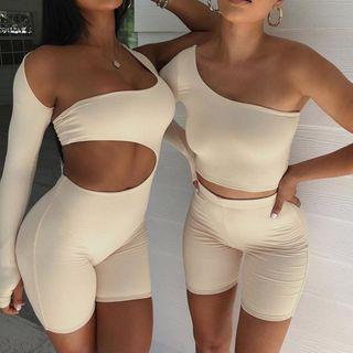 Long-sleeve One Shoulder Cutout Playsuit