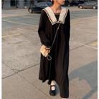 Sailor-collar A-line Midi Dress Black - One Size