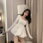 Square-neck Long-sleeve Dress White - One Size