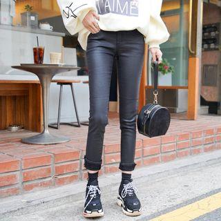 Slit-side Coated Slim-fit Pants