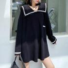 Contrast Trim Sailor-collar Sweater Black - One Size