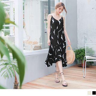 Ruffle Hem Printed Spaghetti Strap Dress