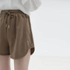 High-waist Plain Drawstring Straight-cut Shorts