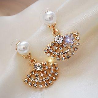 Faux Pearl Rhinestone Fan Drop Earring 1 Pair - As Shown In Figure - One Size