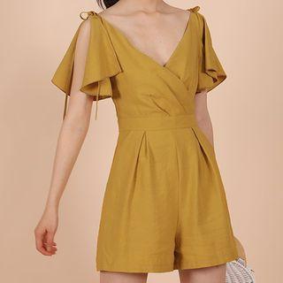 Lace Up V-neck Short-sleeve Playsuit
