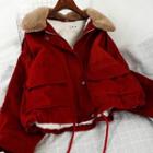 Fleece-lined Cropped Parka Wine Red - One Size