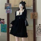 Long-sleeve Two-tone Corduroy Mini A-line Dress