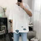 Plain Distressed Short-sleeve T-shirt