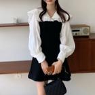 Set: Long-sleeve Sailor Collar Blouse + Mini Overall Dress