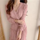Bell-sleeve Crisscross Ruffled Dress
