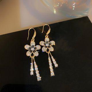 Flower Rhinestone Alloy Fringed Earring Ndyz614 - Silver - One Size