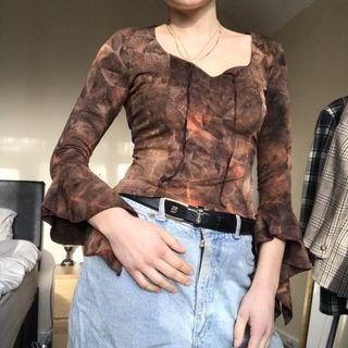 Tie-dye Ruffle Trim Square Neck Crop Top