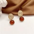 Irregular Alloy & Bead Dangle Earring 1 Pair - Earrings - Gold & Brown - One Size