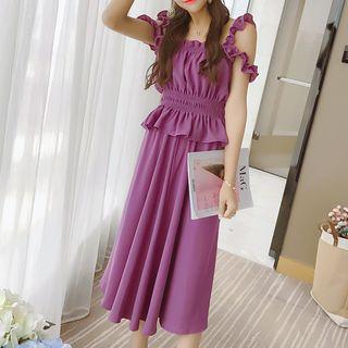 Set: Frill-trim Tank Top + Midi Chiffon Skirt