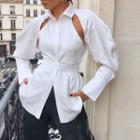 Long Sleeve Cut-out Open-back Tie-waist Shirt