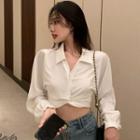 Tied Back Cropped Shirt White - One Size