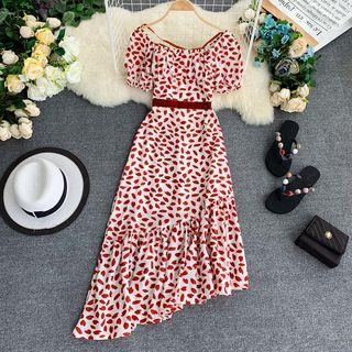 Petal Print Off-shoulder Asymmetric Sundress
