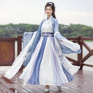 Hanfu Set: Light Jacket + Long-sleeve Top + Maxi Skirt + Scarf