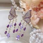 Faux Crystal Butterfly Fringed Earring 1 Pair - As Shown In Figure - One Size