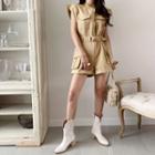 Cargo-pocket Belted Shirt Playsuit Beige - One Size