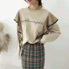 Lace-trim Letter Print Pullover Beige - One Size