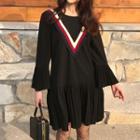 Pleated Hem Chevron A-line Dress