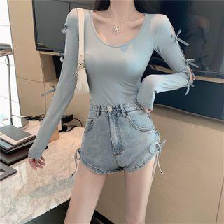 Bow Cutout Long-sleeve T-shirt