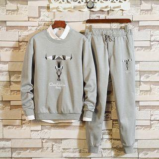Set: Embroidered Pullover + Drawstring Sweatpants