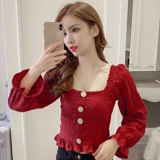 Square-neck Frilled Trim Blouse
