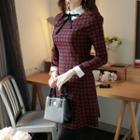 Detachable-ribbon Check A-line Shirtdress