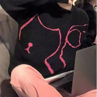 Cat Print Sweater Black - One Size