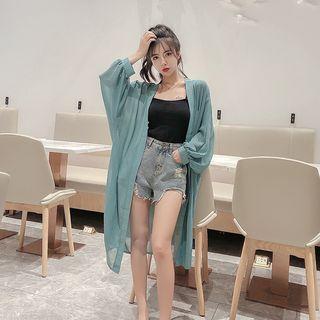 Open-front Chiffon Midi Jacket