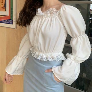 Lace Long-sleeve Cropped Blouse