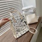 Set: Lettering Frosted Pvc Tote Bag + Zip Pouch