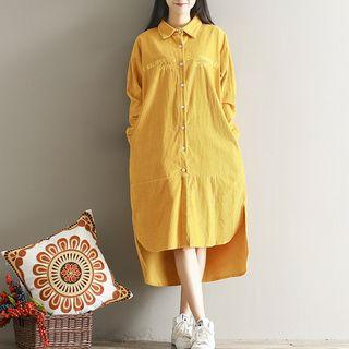 Corduroy Embroidered Long-sleeve Shirtdress
