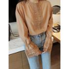 Bell-sleeve Laced-trim Top
