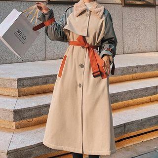 Color Panel Single Breasted Long Coat