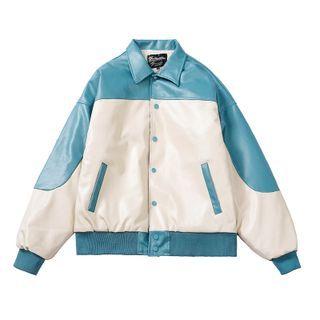 Faux Leather Two-tone Shirt Jacket