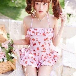 Strawberry Print Ruffle Trim Swimsuit