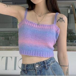 Cropped Knit Camisole Top Blue & Pink & Purple - One Size
