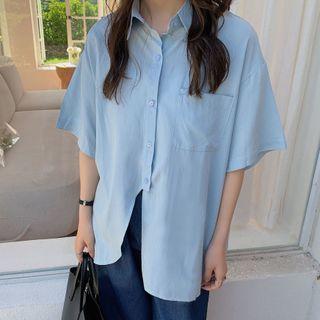 Short-sleeve Asymmetrical Plain Shirt