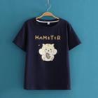 Hamster Print Round Neck Short Sleeve T-shirt