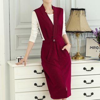 Set: Long-sleeve T-shirt + Pinstriped Pinafore Dress