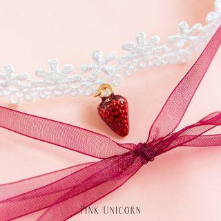 Layered Lace Choker 1 Pair - Strawberry - One Size
