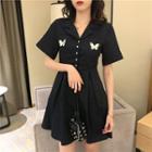 Short-sleeve Embroidered Butterfly A-line Mini Dress