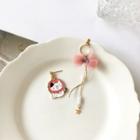 Cat & Bow Asymmetrical Dangle Earring 1 Pair - Red & White & Gold - One Size
